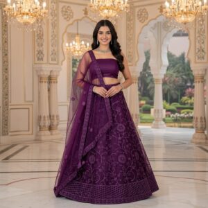 Purple Embroidered Lehanga with Dupatta