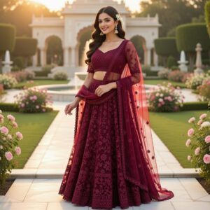 Maroon Designer Lehanga for Women – Elegant Embroidery Set