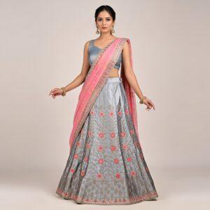 Elegant Silver and Pink Lehanga Set
