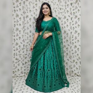 Green Embroidered Designer Lehanga Set For Women