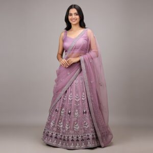 Elegant Mauve Lehanga Set With Intricate Embroidery