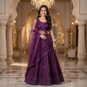 Purple Embroidered Lehanga with Dupatta