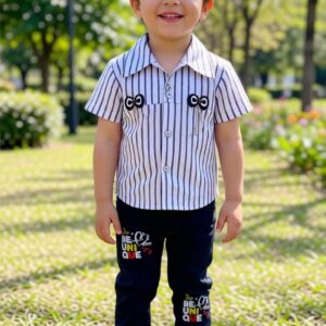 Kids Striped Dress Shirt and "Be Unique" Pants Set