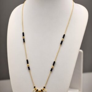 Gold Plated Mangalsutra with Black Beads and Finely Cut Stones