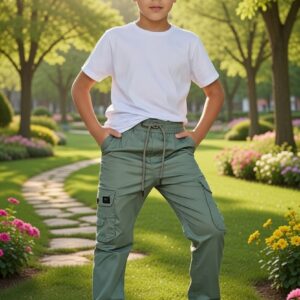 Olive Green Cargo Pant with Elastic Waist