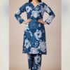 Blue Floral Printed Cotton Dress Set for Women