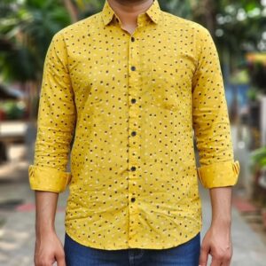 Men’s Yellow Printed Long Sleeve Shirt