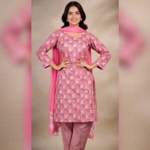 Pink Floral Printed Dress with Dupatta Set