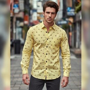 Shirt Full Sleeve – Modern Yellow Printed Design for Men