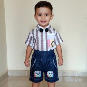 Striped Kids Dress Shirt and Cool Shorts Set  Age 6m to 1year