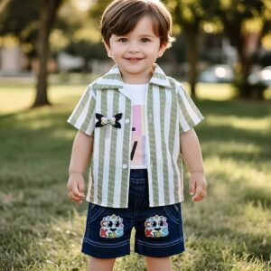Striped Kids Dress Shirt and Cool Shorts Set  Age 6m to 1year