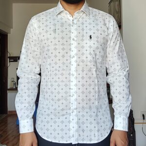 Men's White Patterned Long Sleeve Shirt