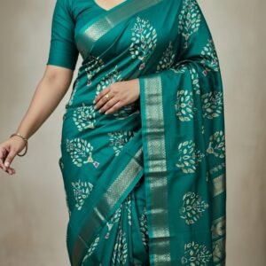 Teal Green Silk Saree with Blouse